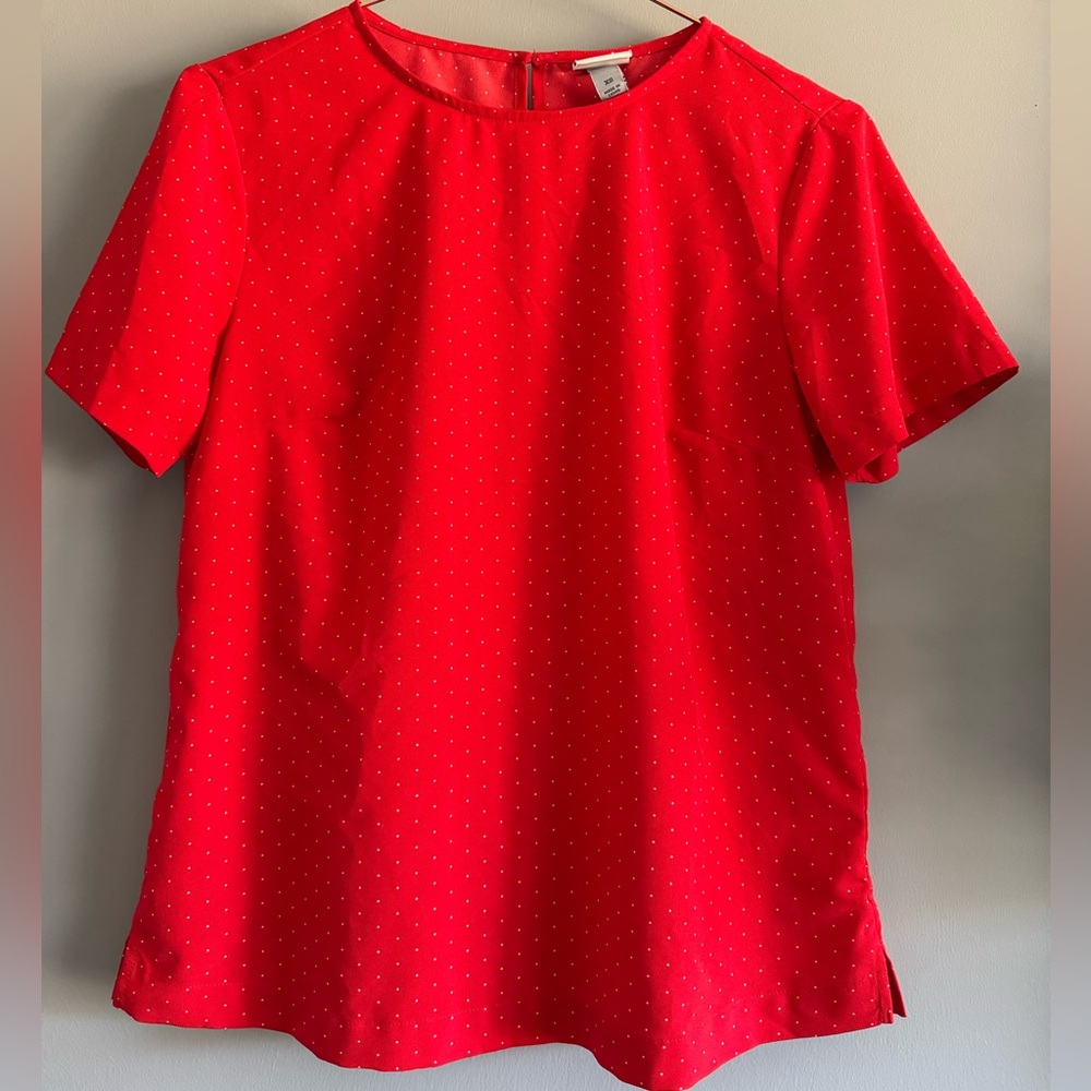 NWOT A New Day Red with White Polka Dot Short Sleeve Blouse, XS